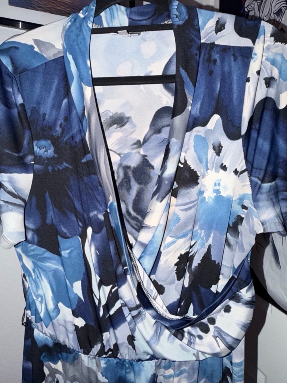 Blue Floral Wrap-Style Women's Top
